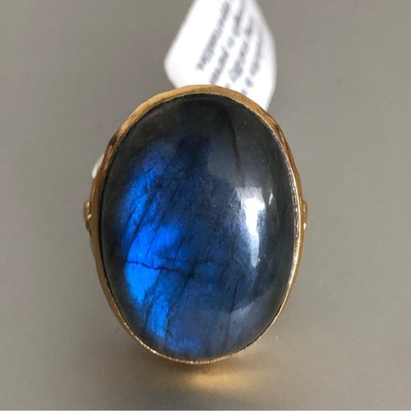 YS INDIA Oval Labradorite Bee Light Blue Ring sterling silver 925 & Brass sz.9 - Picture 4 of 16